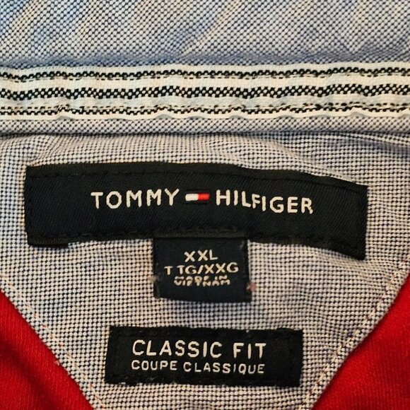 Y2K Tommy Hilfiger Polo Mens 2XL Red Classic Fit Cotton Short Sleeve Shirt - Picture 4 of 10
